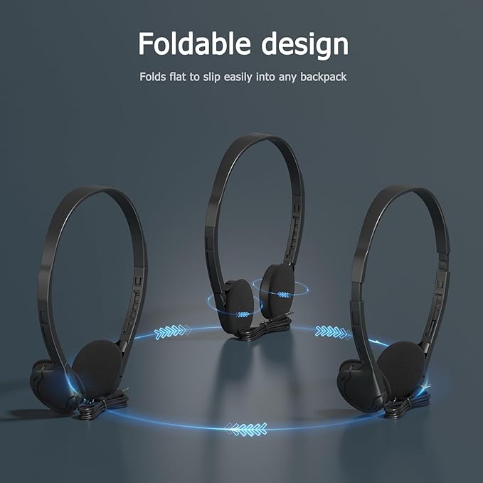 3-Pack Classroom Headphones Individually Wired - School Headphones with 3.5mm Jack, Bulk Kids Headsets for School/Library/Testing Room, Each in Protective PP Bags （No Mic