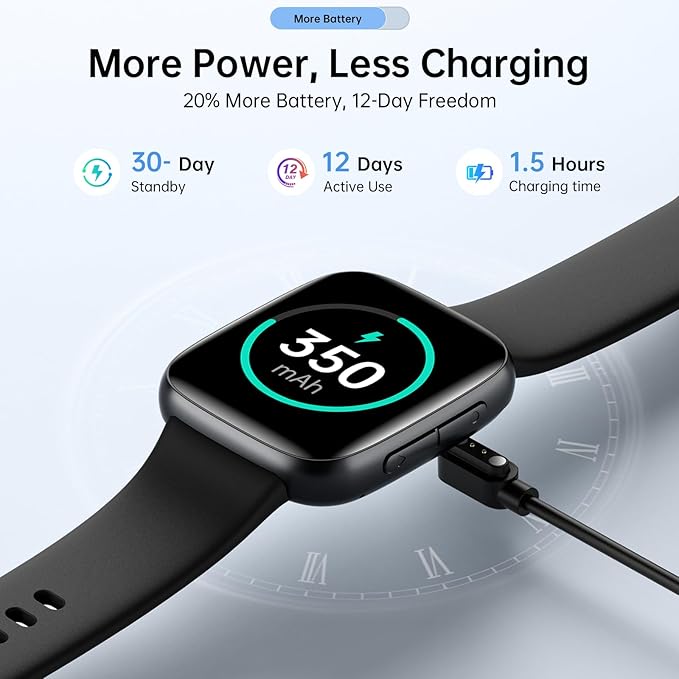 Smart Watches for Women Men, 1.85" HD AMOLED Display, 2 Bands Included, Works with iPhone & Android, 12-Day Battery, 3ATM Waterproof, Bluetooth Call, Health & Fitness Tracker, Black