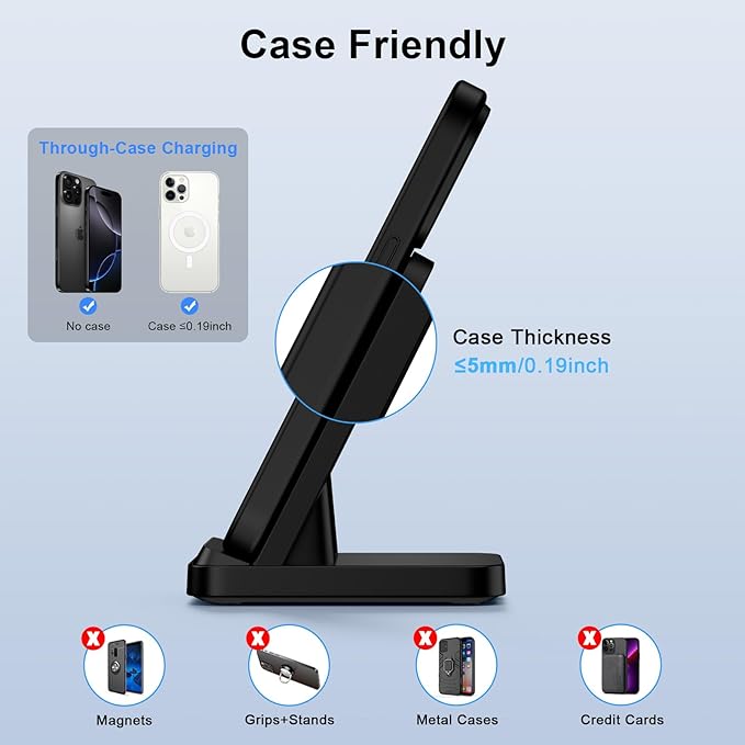 Wireless Charger Stand for Moto G Stylus 5G 2025/2024,Moto Edge/Razr 2025,Moto G Power 5G 2025/2024,15W Fast Charging Station with QC Adapter for Samsung Galaxy S25 S24FE,iPhone 17 16 15,Pixel 10 Pro