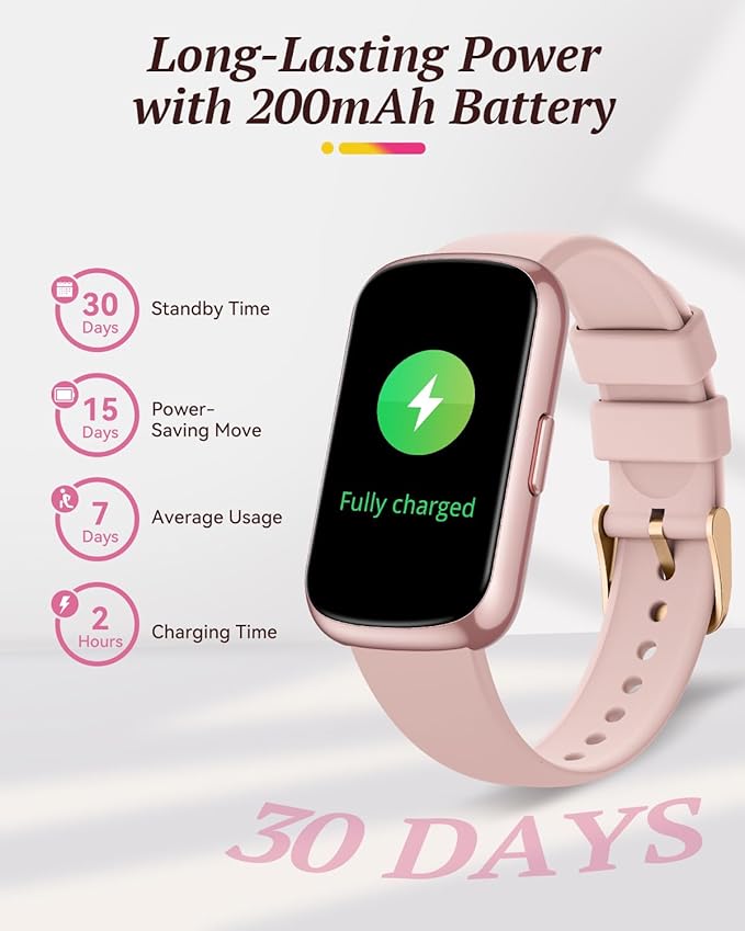 RUXINGX Fitness Tracker for Women Men Smart Watch: Smart Watch for Women 24H Heart Rate Monitor Blood Oxygen Sleep Step Calorie Tracking 5ATM Waterproof Pink
