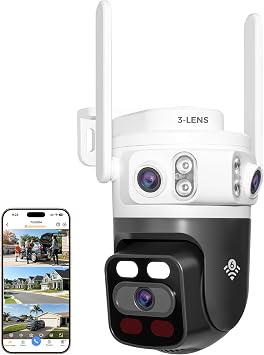 xmartO 6MP Tri-Lens 360° Pan Tilt WiFi Security Camera, AI Auto Tracking