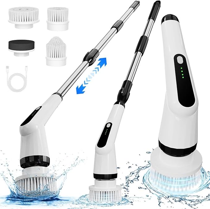 Electric Turn Scrubber, 2025 New Bathroom Scrub Brush with Adjustable Handle, Dual Speed Rotary Drivers, Cordless Shower Floor Brushes for Cleaning Grout, Corners, Crevices