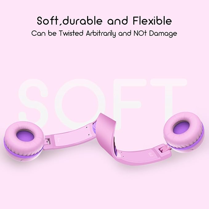 Kids Headphones, V1 Wired Stereo Foldable Tangle-Free 3.5mm Adjustable On-Ear Headphones for Kids for School/Toddlers/Childrens/Teens/Boys/Girls/Ipad/Tablet/Kindle/Phones/Travel/Plane (Pink)