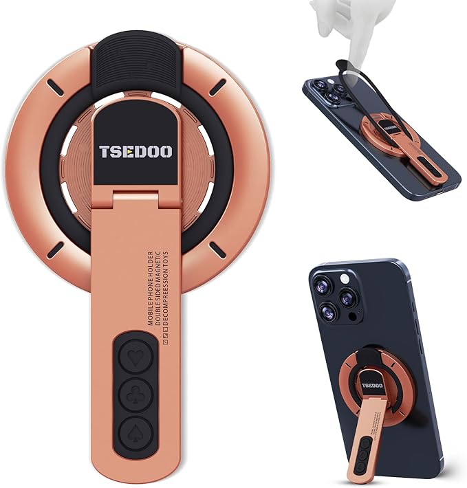 3-in-1 Magnetic Phone Grip Stand with 360° Roration Angle Adjustment, Silicone Finger Ring & Fidget Toy Design, Gym Dual-Sided Magnetic Phone Kickstand for All Phones