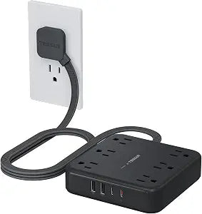 TESSAN Surge Protector Power Strip, 5Ft Flat Plug Extension Cord, Black