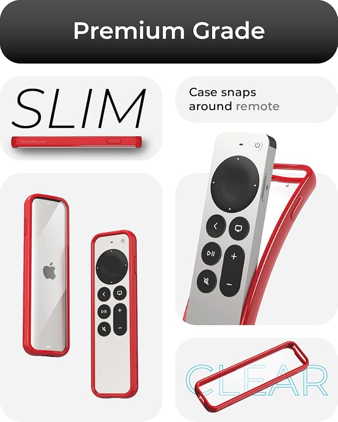 TotalMount Air Rim Case for Apple TV Remotes – Slim, Hybrid Apple TV Remote Case with Ultimate Drop Protection – Red Perimeter Cover & Clear Back