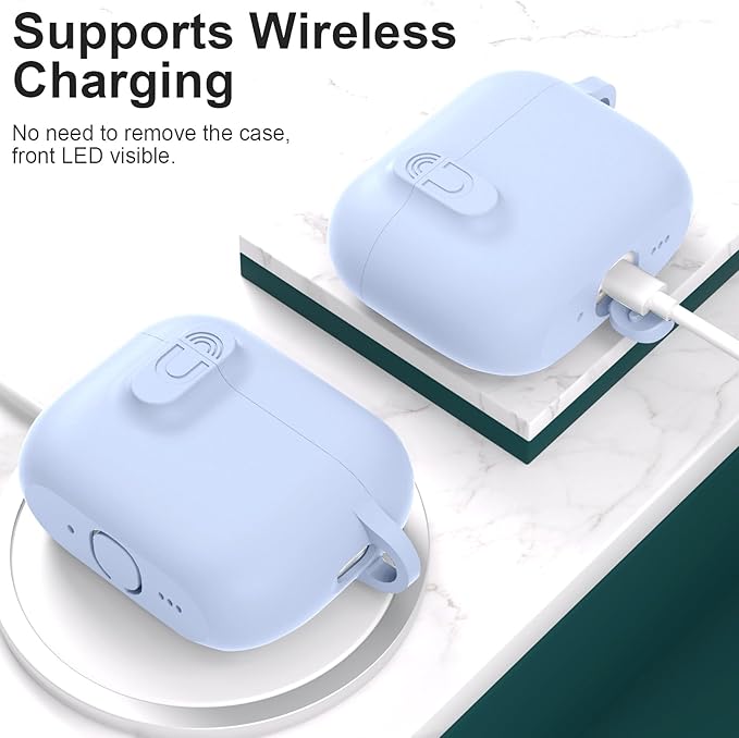 ATUAT for AirPods Pro 3 Case with Magnetic Lid Lock, Protective Soft Silicone Cover with Keychain Cleaner Kit for Women Men for Apple AirPods Pro 3rd Generation(2025), Front LED Visible, Light Blue