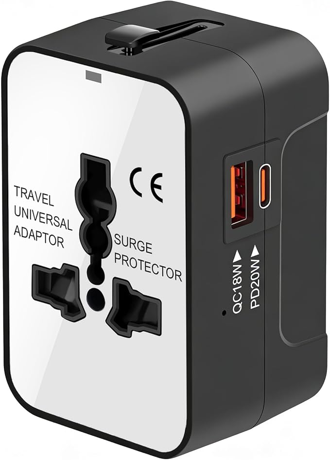 Travel Adapter with PD20W USB-C, Worldwide All in One Universal Travel Adaptor with Dual 3A USB Charging Ports, International Power Plug Adapter Wall AC Charger for USA EU UK AUS Cell Phone Laptop