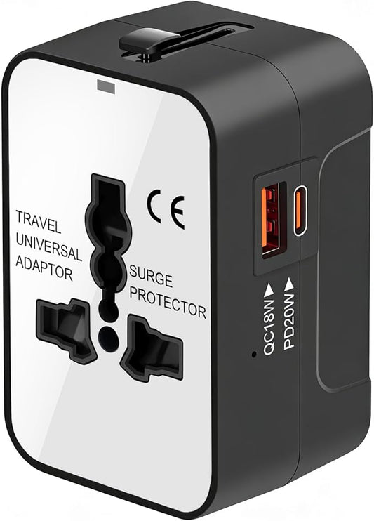 Travel Adapter with PD20W USB-C, Worldwide All in One Universal Travel Adaptor with Dual 3A USB Charging Ports, International Power Plug Adapter Wall AC Charger for USA EU UK AUS Cell Phone Laptop