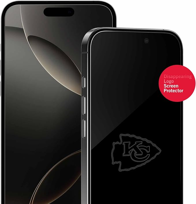 NFL Kansas City Chiefs Clear Screen Protector for iPhone 16 Pro Max - with Disappearing Logo - Scratch-Resistant and Easy-to-Install Screen Protectors (Includes Installation Tray)