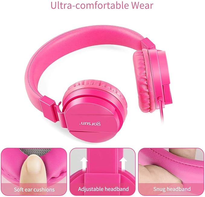 gorsun Kids Headphones with Limited Volume, Toddler Headphones for Boys and Girls, Children's Headphone Over Ear, Wired Headset Earphones for Children