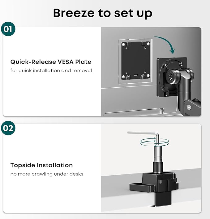 Single Monitor-Arm Heavy Duty for 24-57-inch - Ultrawide Aluminum Single Pole Monitor Mount,Fully Adjustable, Ideal for Gaming, Office & Home Use, Max Load 59.4lbs, VESA 75/100/200 mm, Black