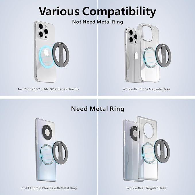ZXM Magnetic Phone Kickstand for Magsafe, Phone Kickstand Attachment, X1 Magsafe Stand for iPhone 17 16 15 14 Air Pro Max Plus&Huawei,Samsung