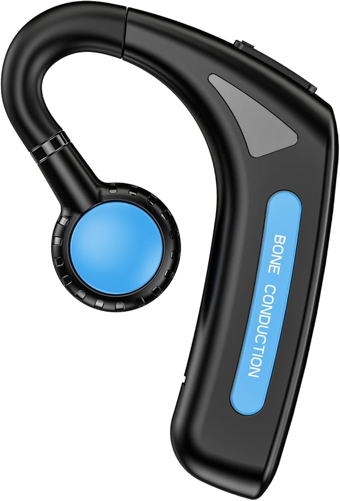 Open Ear Headphones Bluetooth Single Bone Conduction Wireless Earbuds with Earhooks Microphone Earphones Waterproof Long Battery Life Earpiece for Workout Running Sports Cycling Gym Android iOS Blue