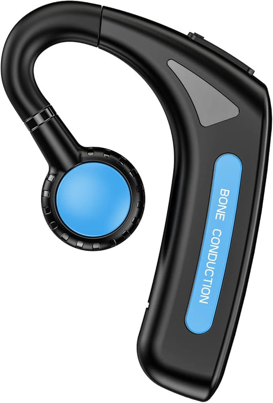 Open Ear Headphones Bluetooth Single Bone Conduction Wireless Earbuds with Earhooks Microphone Earphones Waterproof Long Battery Life Earpiece for Workout Running Sports Cycling Gym Android iOS Blue