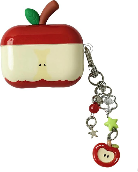 for AirPods Pro 3 Case 2025 - Cute 3D Red Apple Design with Apple Pendant Keychain,Soft Shockproof Silicone Cover, for Girls Women