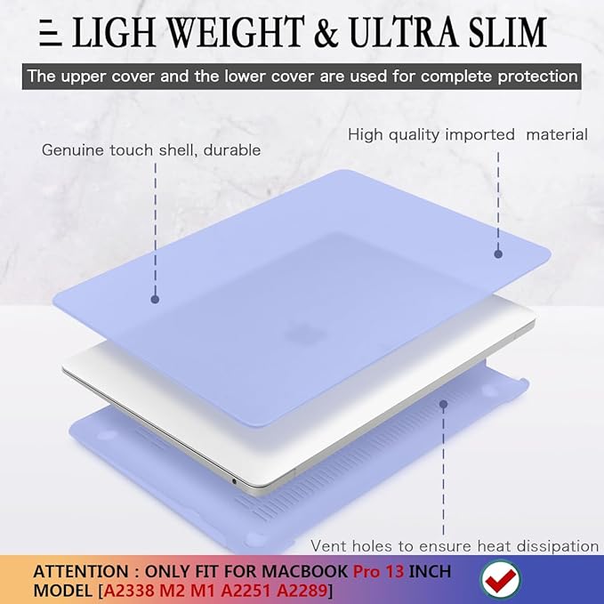 CISSOOK Compatible with MacBook Pro 13 Inch Case 2023 M2 Chip, Hard Shell Case & Keyboard Cover for MacBook Pro 13 inch with Touch Bar 2020-2023 Release M2&M1 A2238 A2289 A2251 Model, Sierra Blue