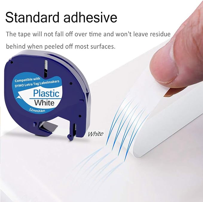 10 Pack Compatible with Dymo Letratag Refills 91201 91331 S0721660 Label Maker Tape White Plastic 12mm x 4m 1/2" x 13', Work with Dymo Letra Tag LT-100H LT-100T Plus 200B QX50 XR XM 2000