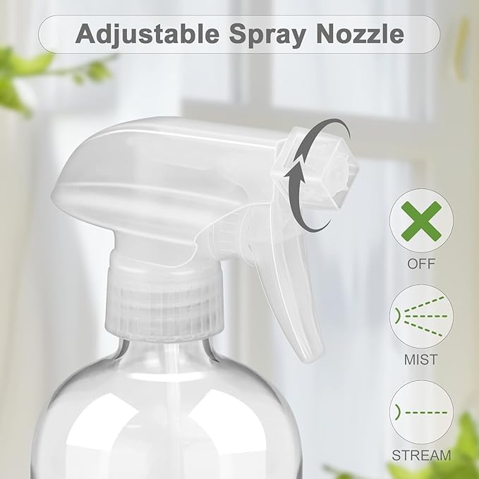 2 Pack Glass Spray Bottles with Long Silicone Sleeve, 16 oz Empty Refillable Containers with Adjustable Spray Nozzles, Spray Bottles for Hair, Cleaning Solutions and Plants 2 Pack Black