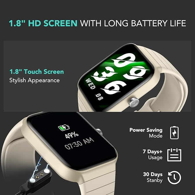 SKG Smart Watch for Women Men (Answer/Make Call), Alexa Built-in, Extra Black Band, IP68 Smartwatch for Android iPhone, 100+ Sport 1.8" Fitness Tracker with Heart Rate SpO2 Monitor, V7 Cyber Beige