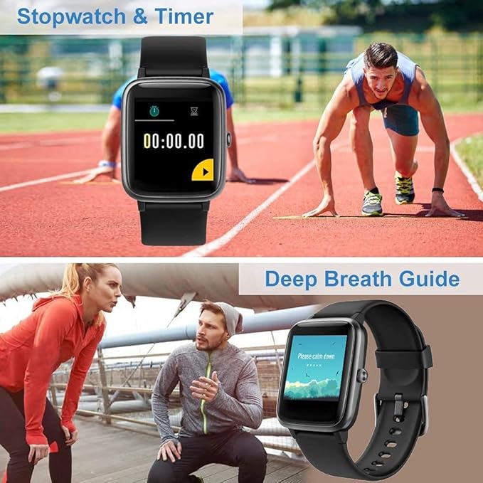 Smart Watch for iPhone/Android, Activity Fitness Tracker with IP68 Waterproof for Men Women, Smartwatch with 1.3" Full-Touch Color Screen, Step, Pedometer, Heart Rate Monitoring & Sleep Monitor, Black