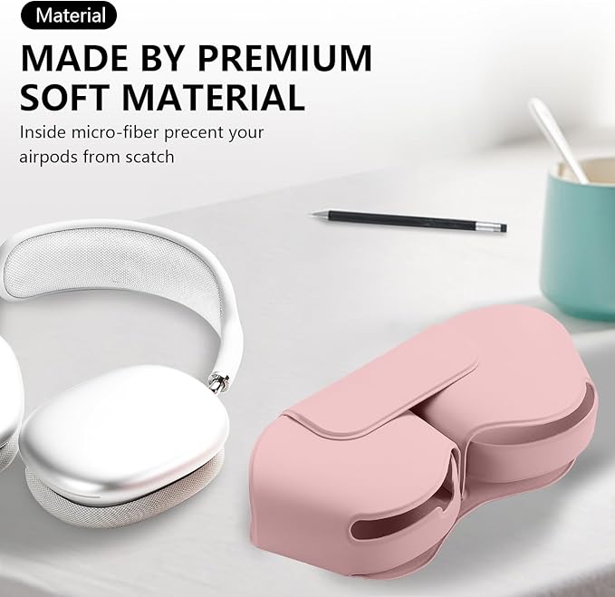 Maxjoy for Apple Airpods Max Smart Case Cover, Soft PU Leather Protective Cover Accessories for Airpod Max with Sleep Mode, Anti-Dust Travel Carrying Case for Airpods Pro Max Headphones, Pink