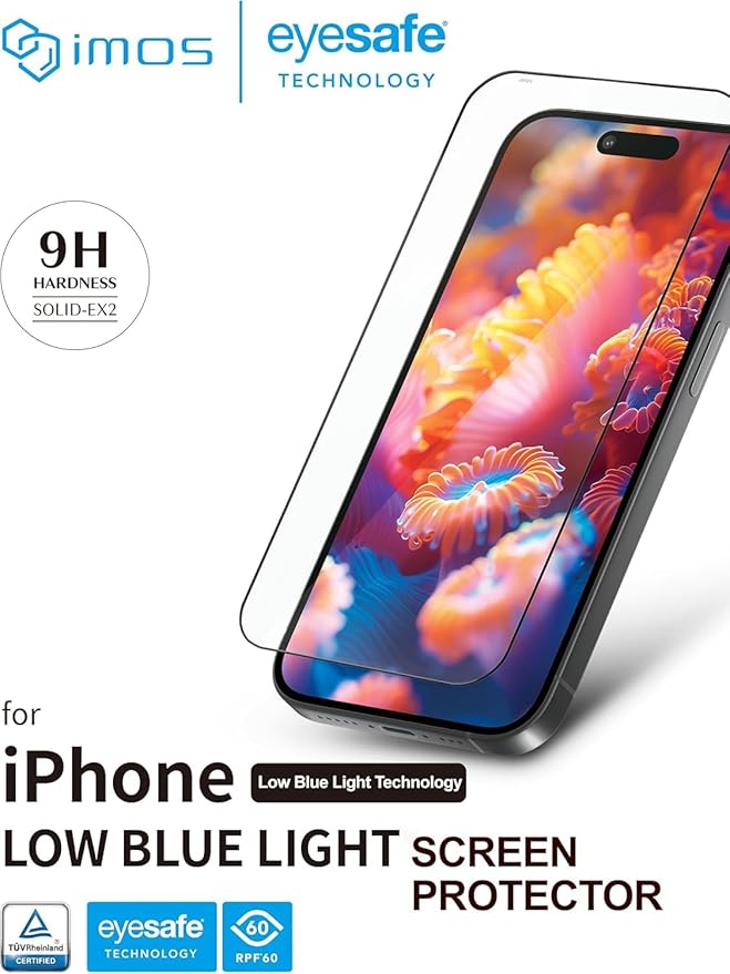 imos Screen Protector for iPhone 16 Pro Max, 2.5D Blue Light Block Black Border Privacy Screen Protector Tempered Glass, Durable and Drop-Resistant, Bubble Free, Easy Installation