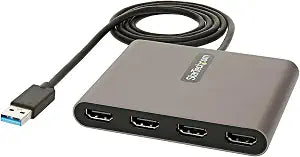 StarTech USB-A 3.0 to Quad HDMI Adapter, 1080p60, Windows, TAA (USB32HD4)