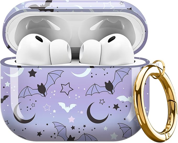 Compatible with AirPods Pro 3 (2025) Case, Airpod Pro 3 Protective Cover with Cute Golden Keychain for Girls & Women (Cute bat)