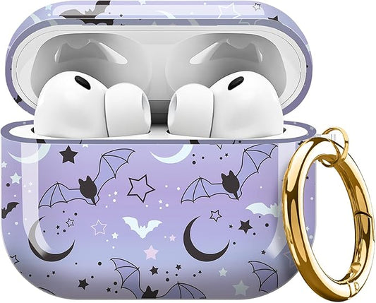 Compatible with AirPods Pro 3 (2025) Case, Airpod Pro 3 Protective Cover with Cute Golden Keychain for Girls & Women (Cute bat)