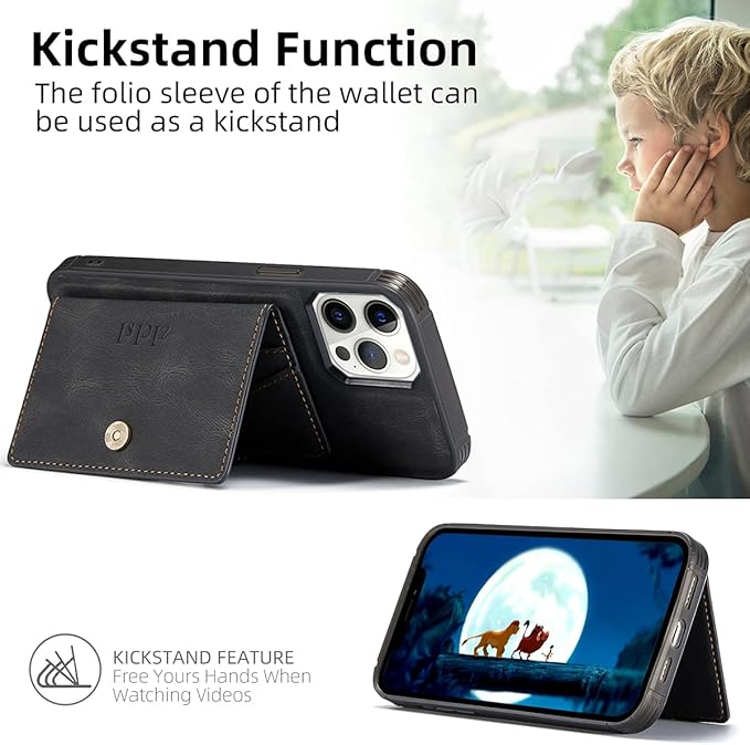 for Apple Magsafe Wallet,Magnetic Phone Wallet for iPhone 16/15/14 Pro Max/14 Pro/14 Plus/13/12 Series,5 Card Holders with Magsafe and RFID Blocking,Vegan Leather,Black