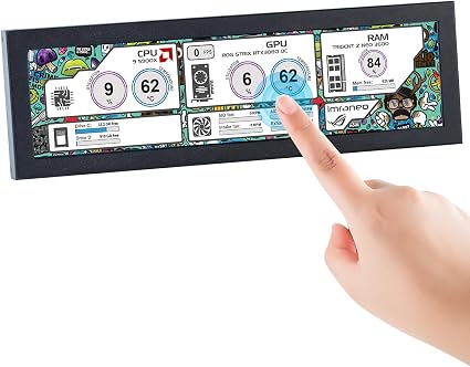 Hosyond 8.8 Inch Touchscreen Computer Secondary Screen 1920x480 FHD IPS LCD Display for PC Case AIDA64 CPU GPU Temperature Monitor, for Raspberry Pi