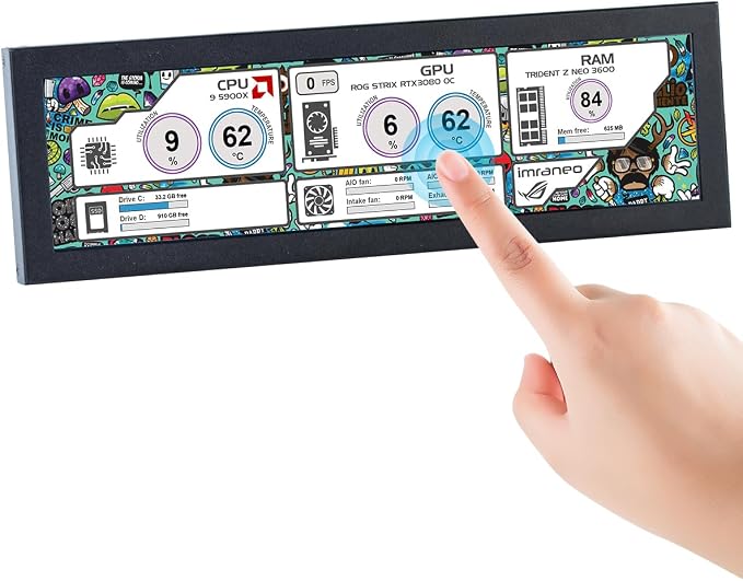 Hosyond 8.8 Inch Touchscreen Computer Secondary Screen 1920x480 FHD IPS LCD Display for PC Case AIDA64 CPU GPU Temperature Monitor, for Raspberry Pi