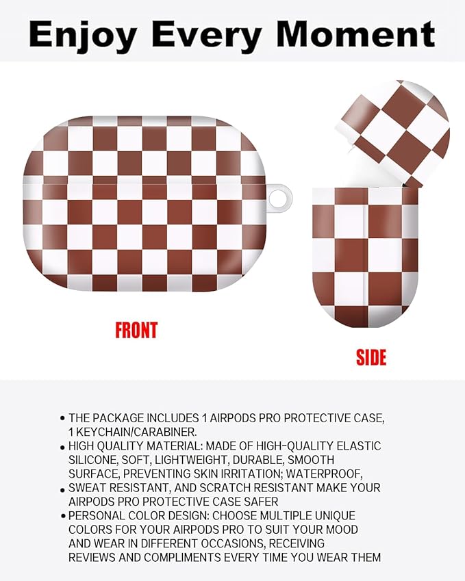 Compatible with AirPod Pro Case 2nd/1st Gen (2023/2022/2019),Shockproof Protective Cover with Keychain for Women,Cute Charging Case for Airpod Pro 2/1(White Brown Chessboard)