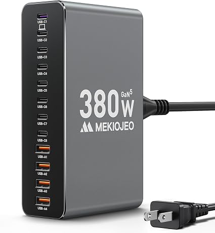 12 Ports Aluminum Alloy MEKIOJEO 380W Charging Station USB C Charger Block - Image 4