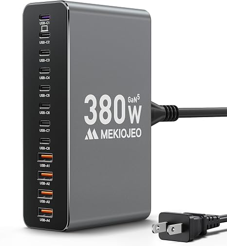 12 Ports Aluminum Alloy MEKIOJEO 380W Charging Station USB C Charger Block - Image 5