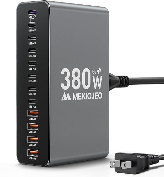12 Ports Aluminum Alloy MEKIOJEO 380W Charging Station USB C Charger Block - Image 6