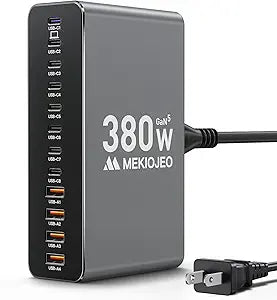 12 Ports Aluminum Alloy MEKIOJEO 380W Charging Station USB C Charger Block - Image 1