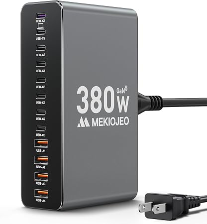 12 Ports Aluminum Alloy MEKIOJEO 380W Charging Station USB C Charger Block - Image 3