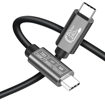80 Gbps USB C Thunderbolt 5 Cable 16K@60Hz Video 5ft