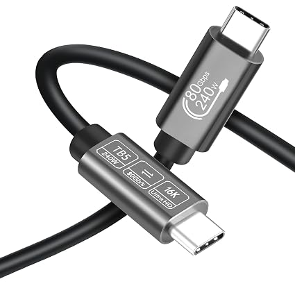 80 Gbps USB C Thunderbolt 5 Cable 16K@60Hz Video 5ft