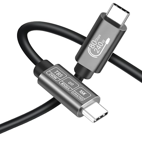 80 Gbps USB C Thunderbolt 5 Cable 16K@60Hz Video 5ft