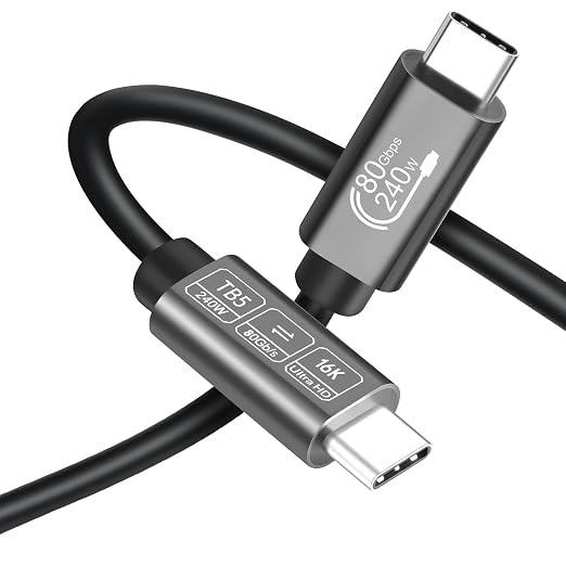 80 Gbps USB C Thunderbolt 5 Cable 16K@60Hz Video 5ft