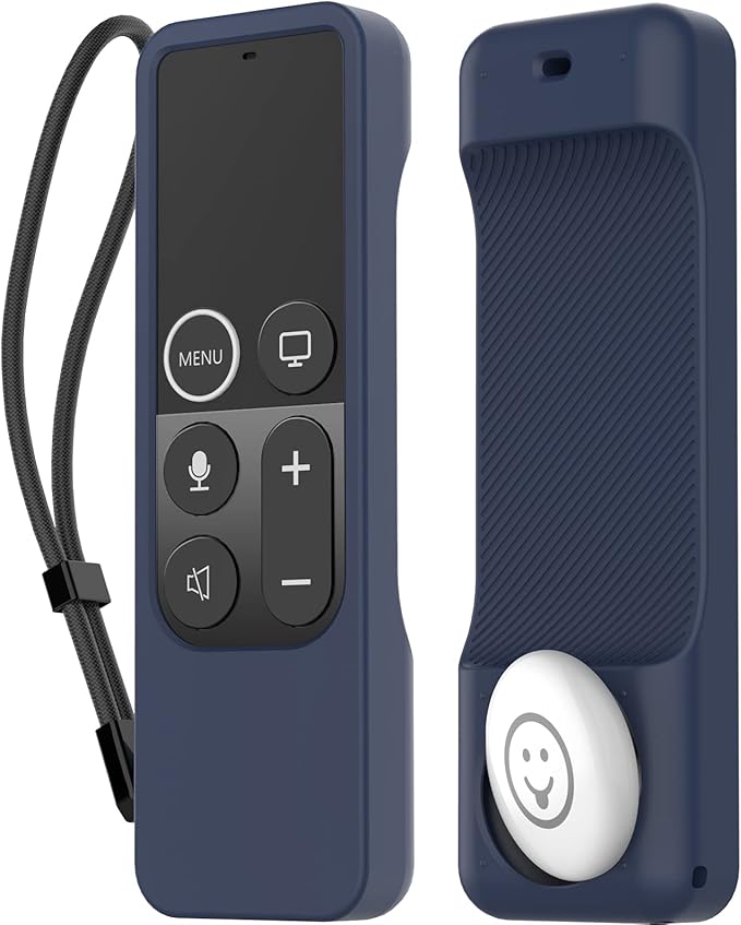 AhaStyle Protective Case for Apple TV Siri Remote With AirTag Holder, Anti-Slip Silicone Cover Compatible With 2017 4K [1st Generation] and 2016 HD (Midnight Blue)