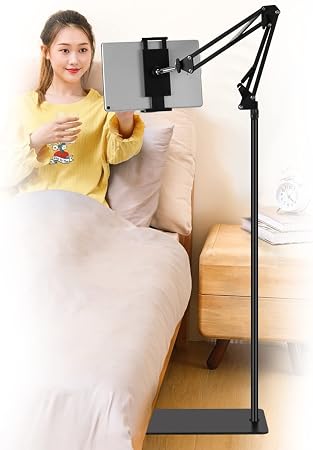 SAMHOUSING Tablet Floor Stand, Adjustable Universal 360-degree Rotatable Metal Tablet Holder, Phone Stand for iPad/iPhoneX/iPad Pro or Other 4.7~12.9 Inch-Screen Devices (Black)