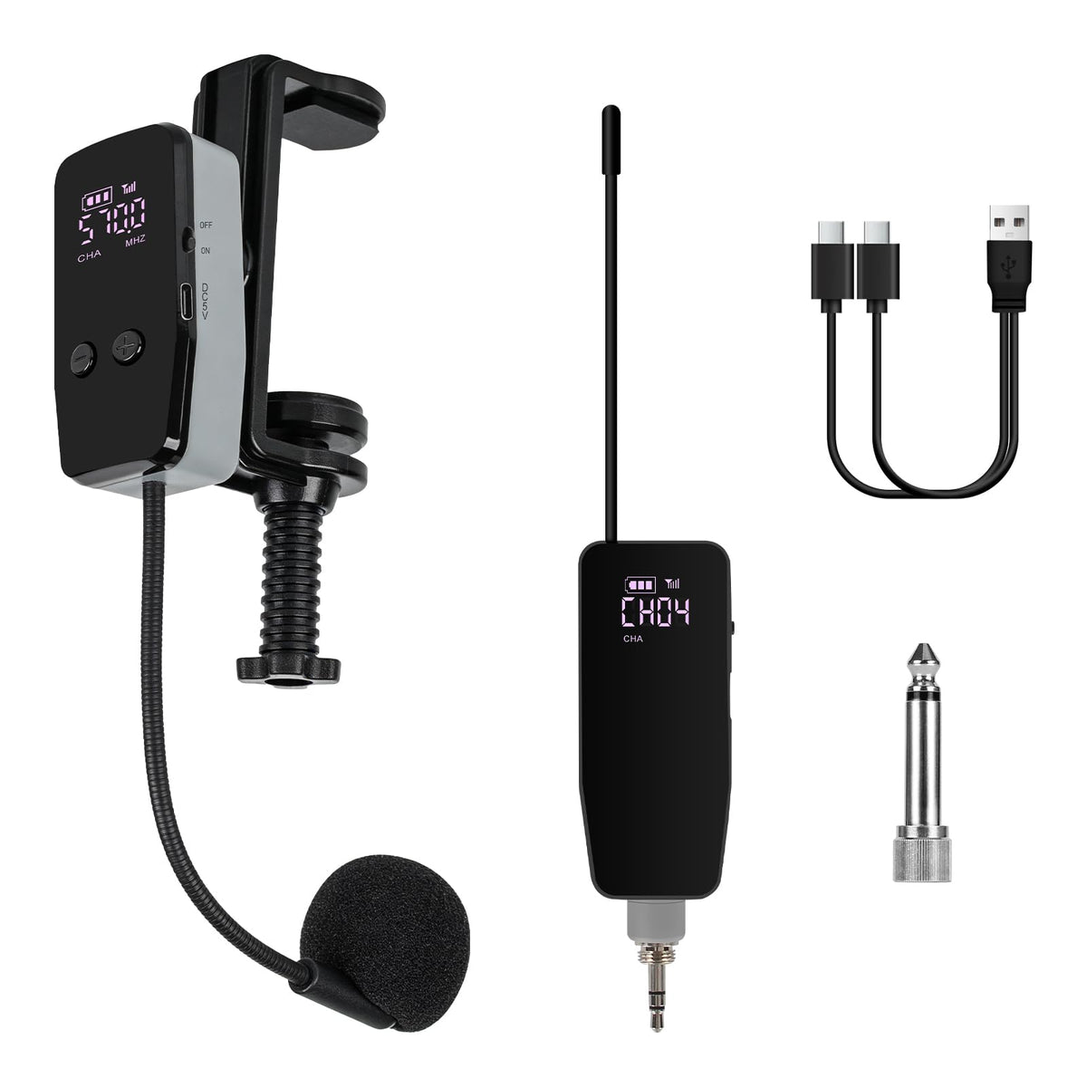 UHF Wireless Violin Microphone System, Rechargeable Clip-on Instrument Microphones with Transmitter and Receiver for Musicians, Teachers, Stage Performances, Active PA Systems - 98ft Range