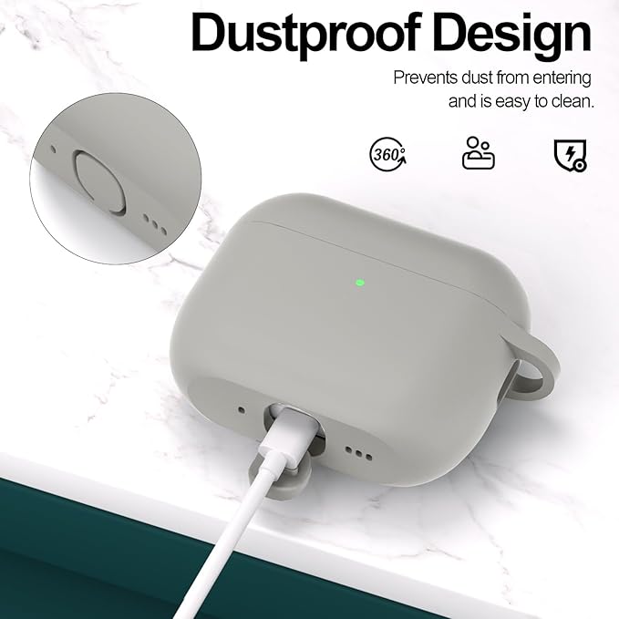 ATUAT for AirPods Pro 3 Case Cover with Cleaner, Protective Soft Silicone Skin with Keychain for Women Men for Apple AirPods Pro 3rd Generation Case(2025), Front LED Visible, Grey