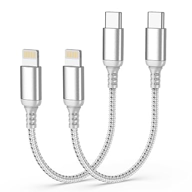 Short USB C to Lightning Cable 6 Inch, 2 Pack MFi Certified Cable