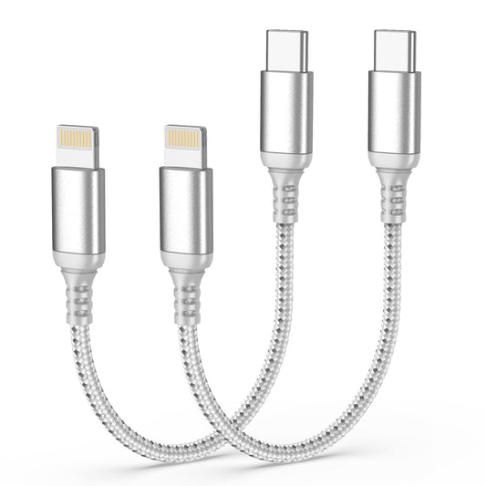 Short USB C to Lightning Cable 6 Inch, 2 Pack MFi Certified Cable