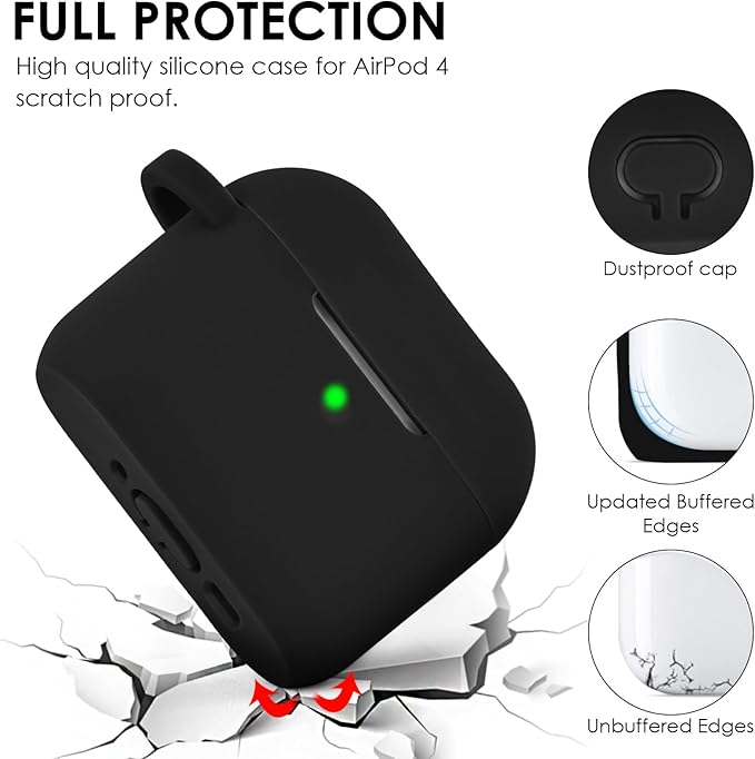 Apple AirPods 4 Case, Cute Apple AirPods 4 Case Cover for Women Girls, Silicone Protective Case with Bracelet Keychain (Black, AirPods 4 Case)